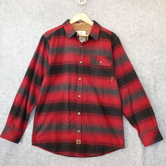 Mens Buck Camp L Flannel Shirt LEGENDARY WHITETAILS Red Plaid Lumberjack Shacket - Picture 1 of 12